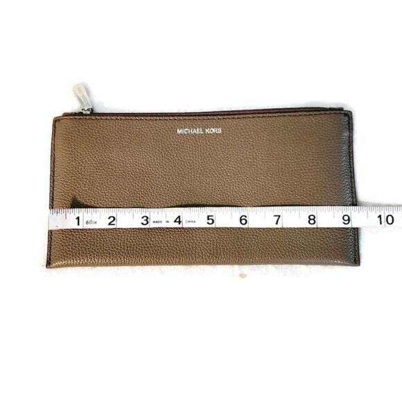 Michael Kors Women's Brown Pebbled Leather Skinny Wallet Clutch - Picture 7 of 8
